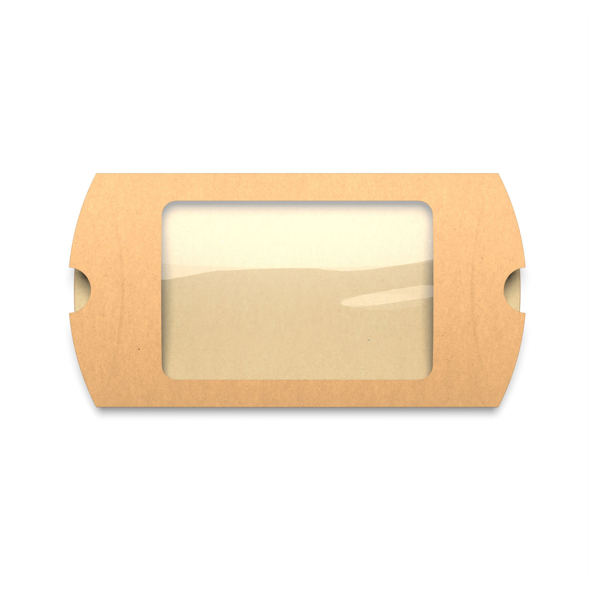 Kraftové krabičky ve tvaru polštářku s okénkem