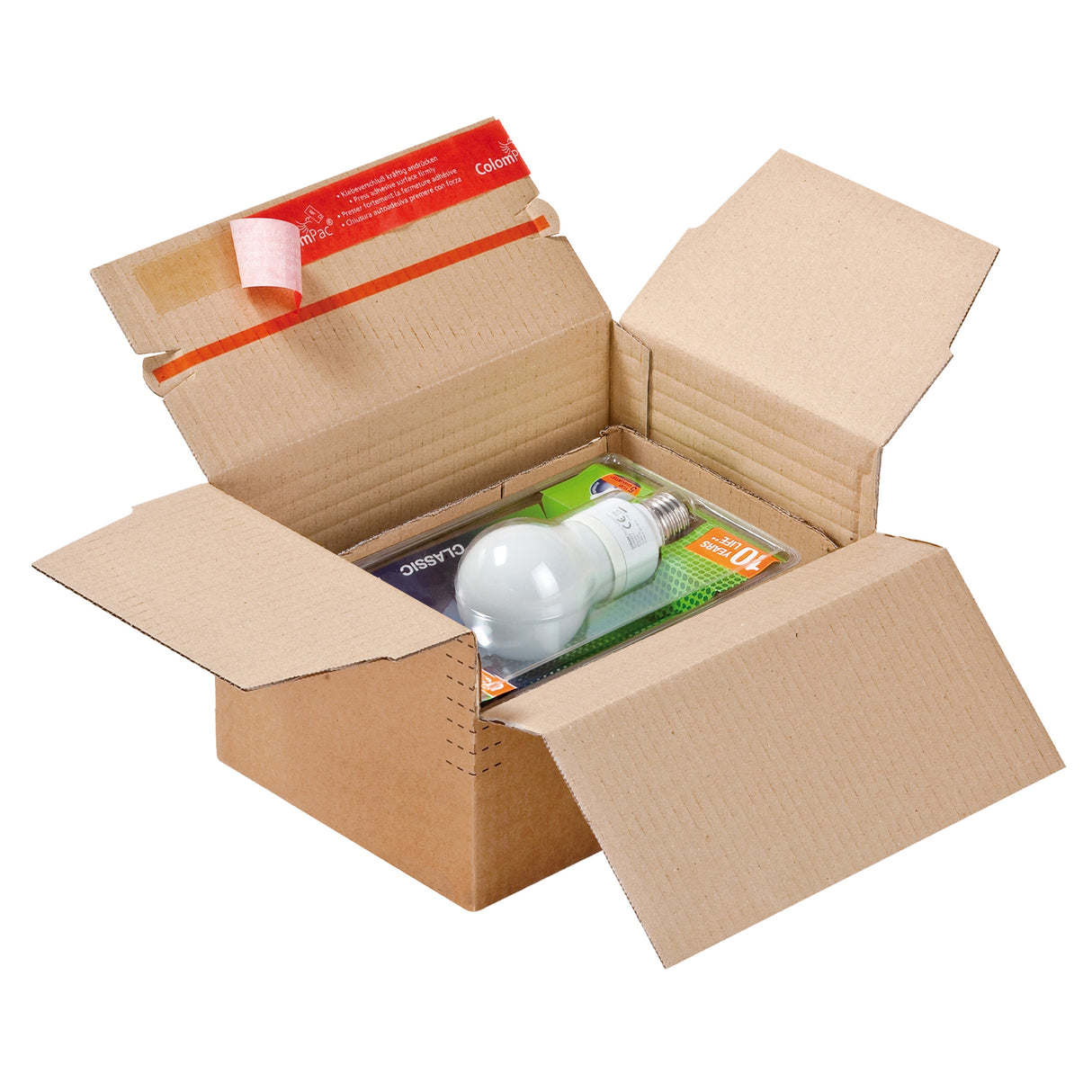 Kartonová krabice s proměnlivou hloubkou se samotěsnícím uzávěrem pro přepravu