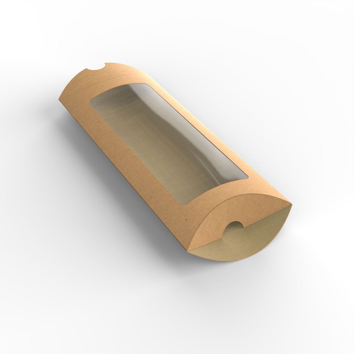 Kraftové krabičky ve tvaru polštářku s okénkem