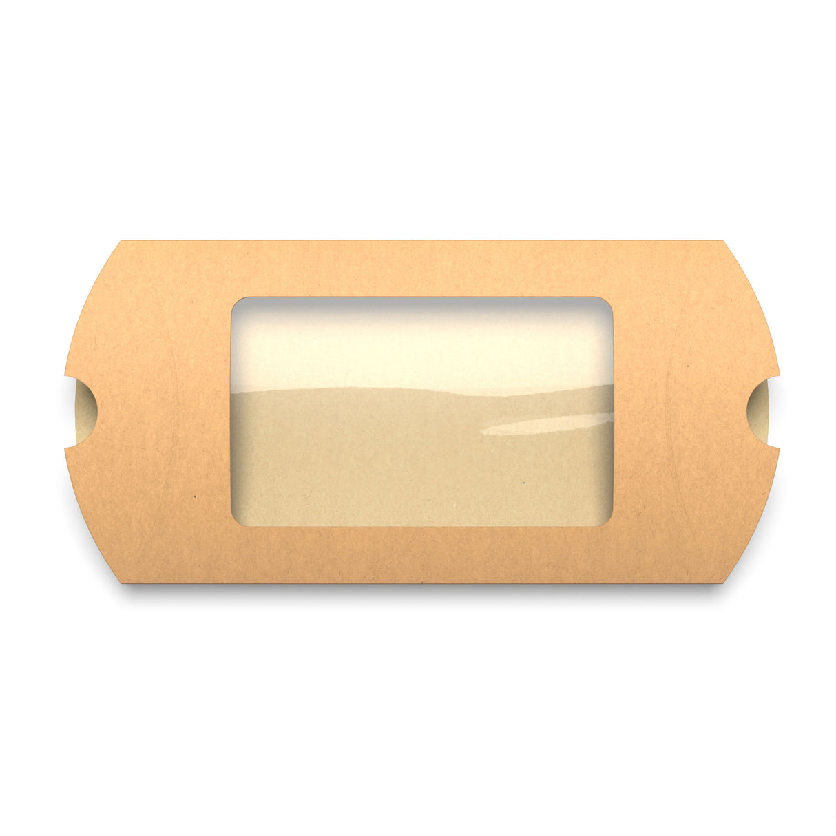 Kraftové krabičky ve tvaru polštářku s okénkem